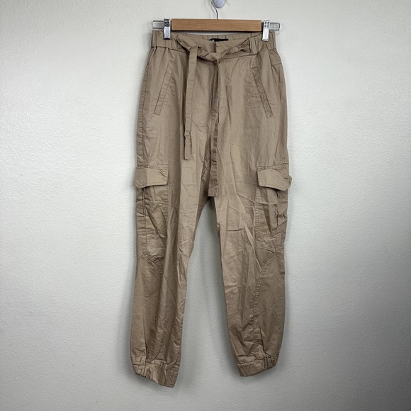 Zara Women's XS Cargo Joggers  Tan Waist Tie Tiny Flaw - Picture 1 of 4